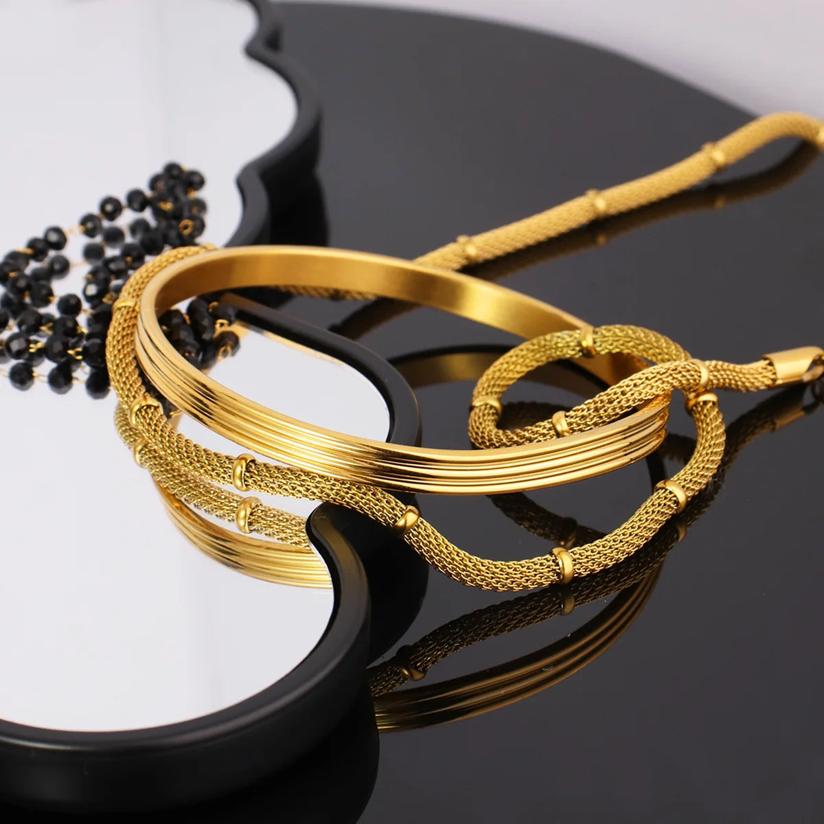 Chris April 316L Stainless Steel Organic Shape Triple Layers Bangle Bracelet