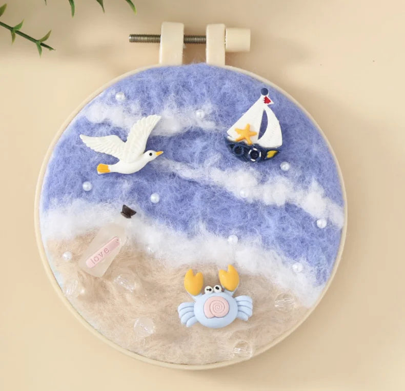 CHENISTORY DIY Wool Felting Painting With Embroidery Frame Handmade Needle Wool Painting Picture for Home Decors Crafts Gift