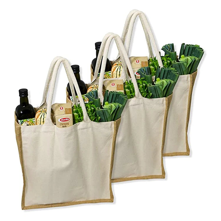 Recyclable Customized High Grade Large Capacity Durable Eco Friendly Tote Wholesale Jute Cotton Canvas Bags Shopping