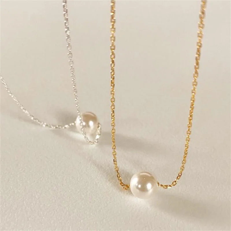 Daily Wear 925 Sterling Silver Gold and Silver Round Pearl Charm Necklace