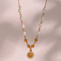 Women's Waterproof Tarnish-Free Freshwater Pearl Necklace with Stainless Steel Pendant Link Chain for Gift