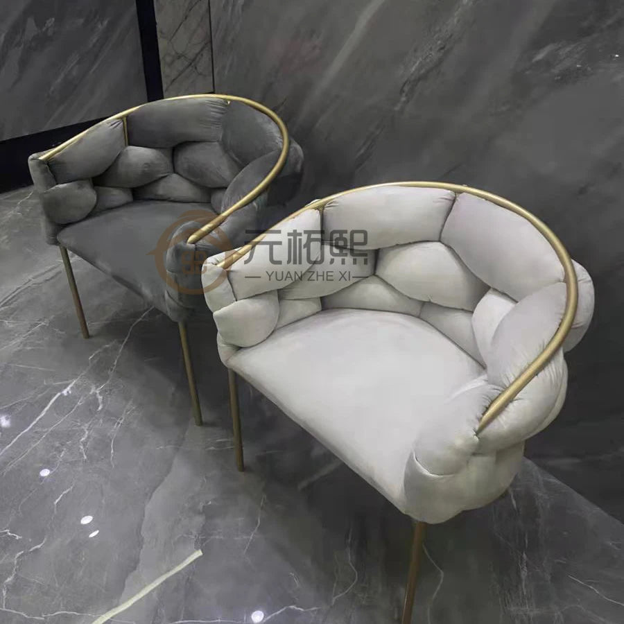 Modern Nordic Velvet Dining Chair Gray Beige Cream Home Furniture Gold Legs Reversible Cooling Feature for Apartment Workshop