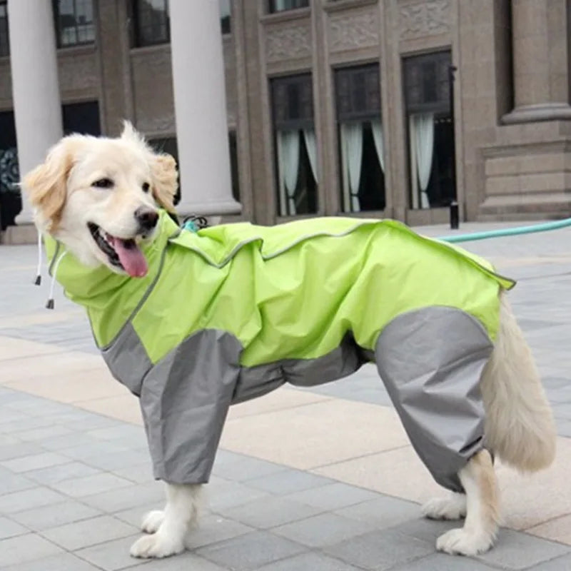 Waterproof Eco-friendly Nylon Four-Legged Modern Classic Print Hooded Raincoat for Medium Large Dogs Golden Retriever Alaskan