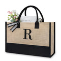 Custom Fashion Shopping Grocery Beach Sports Yoga Party Gift Ladies Initials Jute Tote Bag Black Burlap