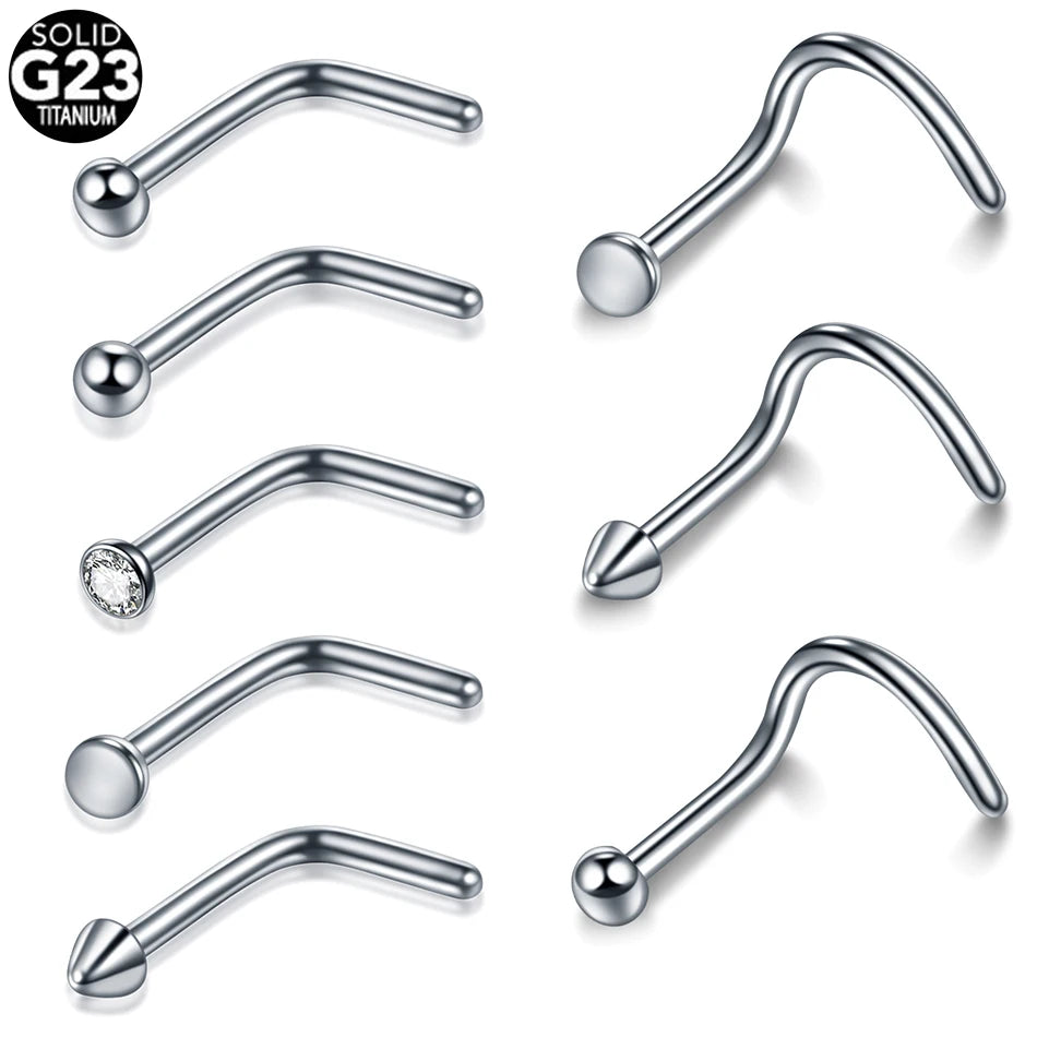 10pcs Titanium Nose Screw Stud Rings Prong CZ L Shape Nostril Jewelry 20g &18g Nostril Earrings Body Piercing Jewelry
