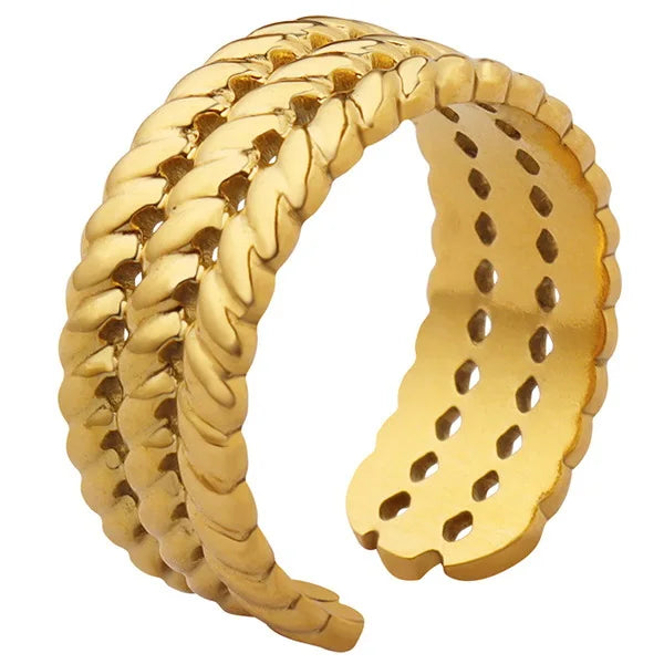 Simple Stainless Steel 18K Gold Plated Open Three Lines Wide Finger Rings Titanium Steel PVD Personalized Geometric Line Ring