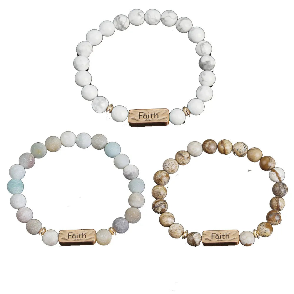 Fashion 8mm Natural Stone Beads Beaded Keep the Faith Active Charm Bracelet Jewelry Women and Men