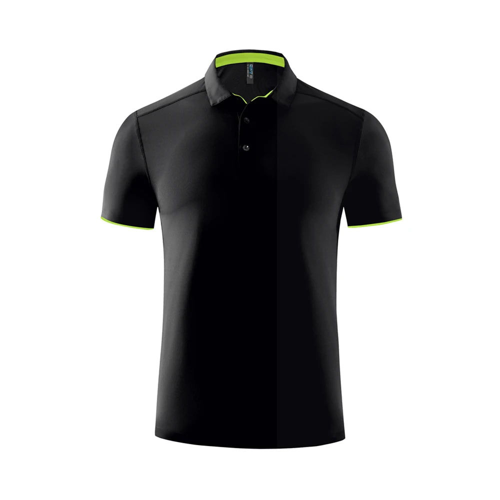 Men's Custom Sporty Golf Shirts Solid Pattern Polyester Spandex Quick Dry Short Sleeve Button-Down Front Logo 150g Knitted