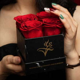 Every Love Valentines Gift Valentines Day Gift Set Preserved Flowers Real Touch 4 Blue Preserved Roses in Square Box