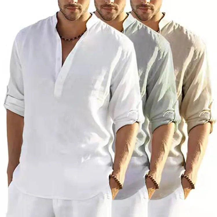 Resort Plus Size Men's Cotton Linen Casual Shirt Autumn Streetwear with Yarn Dyed Techniques for Vacation Fishing Loose Fit