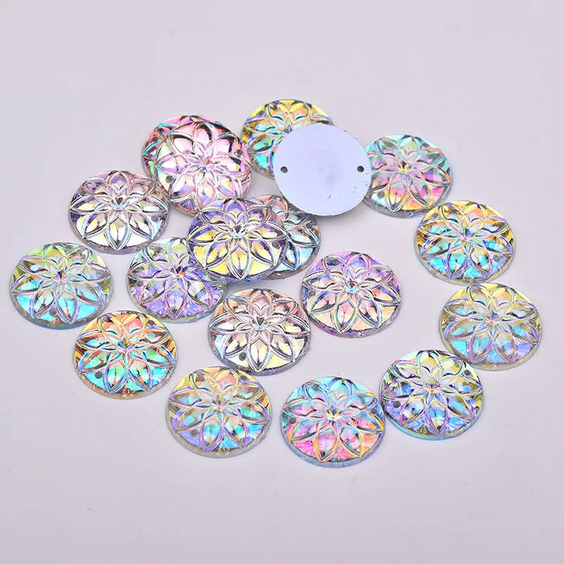 JUNAO 20mm Crystal AB Flower Stones Garment Decoration Acrylic Strass Flat Back Rhinestones Bulk Crystal