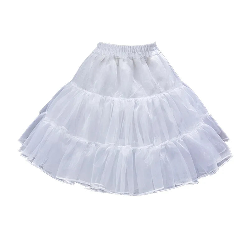 3 Hoop Kids Girls Summer Soft Organza Crinoline Petticoat Dresses Skirts Underskirt for Wedding Party COS Princess Dress 100%
