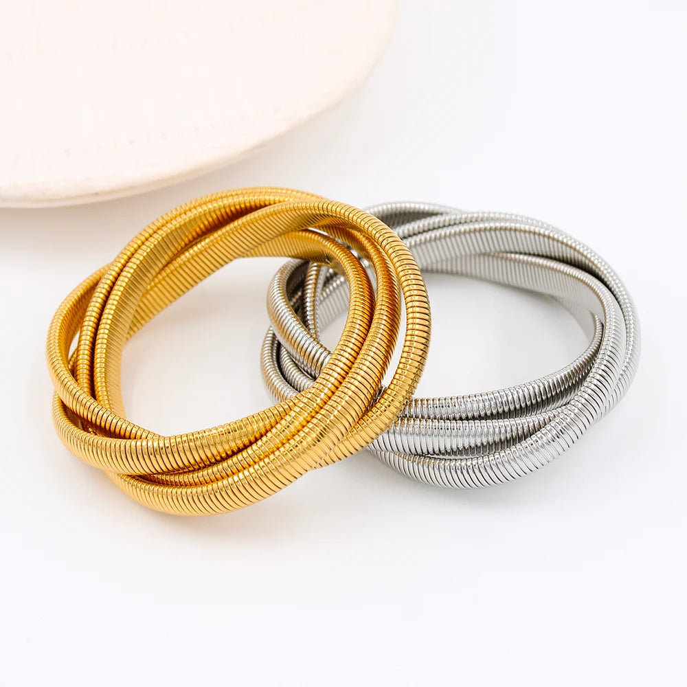 Stainless Steel Stretchable Double Snake Bangles Hip Hop Non Tarnish Gold Three Snake Bracelets for Women Men