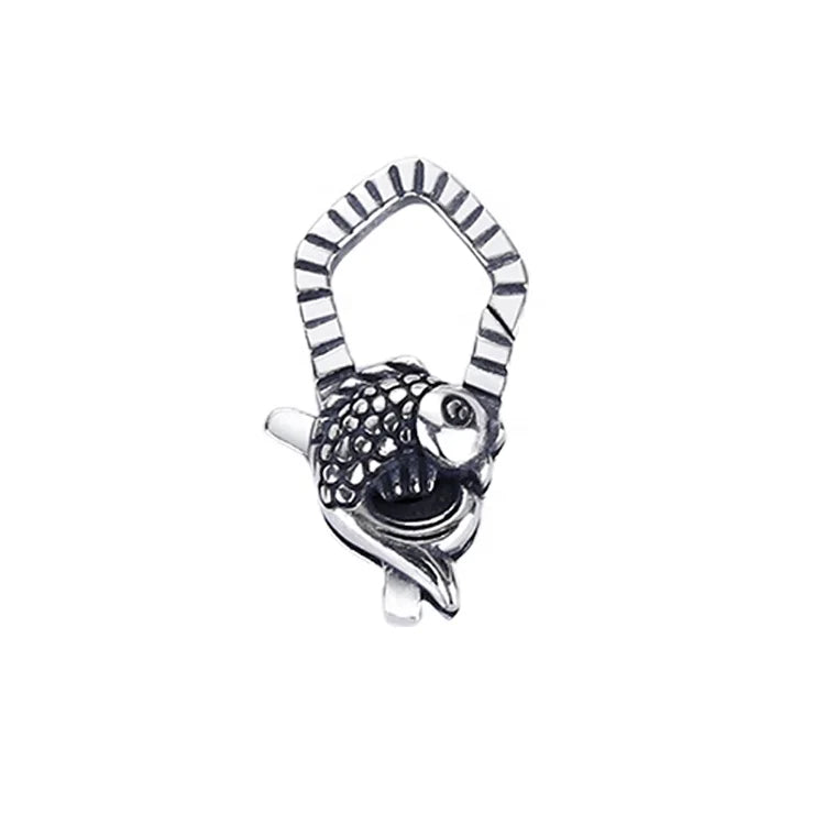 Oxidized Silver Fish Diamond Shape Necklace Closures 925 Sterling Lobster Clasp Unique Findings Lock Woman Jewelry Connector