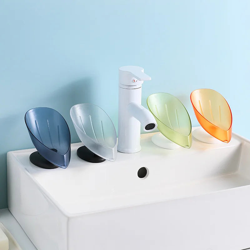 PP Kitchen Bathroom Shower Soap Tilt Storage Drying Rack Plate Tray Non-slip Portable Leaf Shape Soap Dish Holder