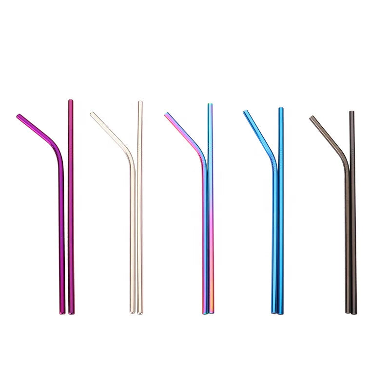 Stainless Steel Reusable Eco-Friendly Drinking Straw 26.6cm & 21.5cm Colored Curve Bar Accessories with Customizable Options