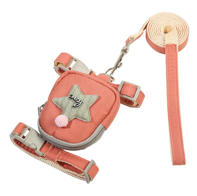 RM Pet Backpack Harness and Leash Set Cat Dog Anti-breakaway Comfortable Harness Pet Traction Rope Set