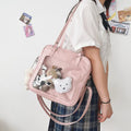 Wholesale Cheap Cute Badge Display Waterproof PU Leather Transparent PU School Ita Bag Handbag Girls
