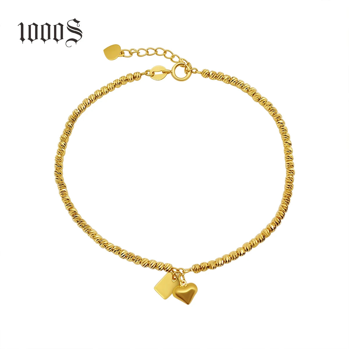 Gold Bead Bracelet Drop Shipping Fashion 18K Real Gold Double Heart Shaped New Design 18K Yellow Trade Assurance Charm Bracelets