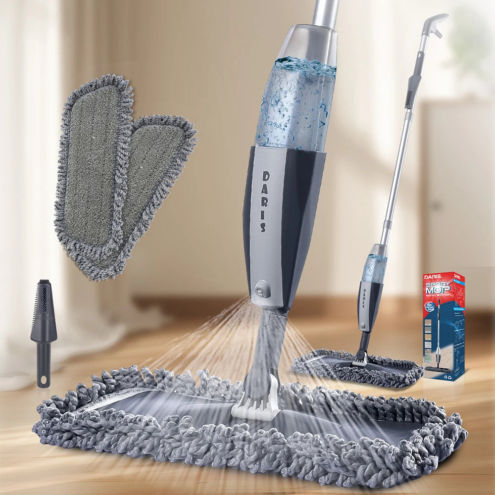 DARIS Water Spray Mops with Refillable Bottle and Washable Microfiber Pads Dry Wet Flat Mop for Hardwood Wood Ceramic