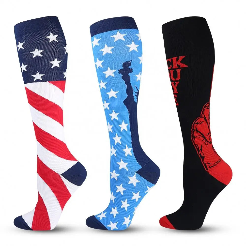 Custom Women Men Compression Socks Knee High Stockings for Running Sports