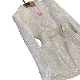 High Street All-over Shinny Sequins Designed Lady Outwear Coat Women Long Sleeve Fashion Blazer With Belt
