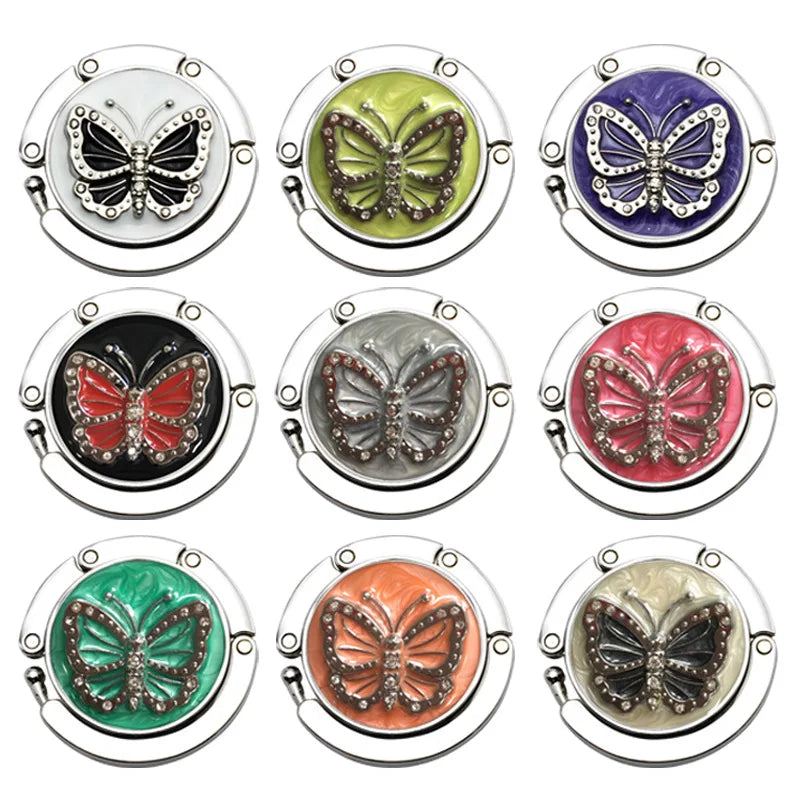 Butterfly Round Shell Folding Handbag Holder Purse Hook Creative Flat Table Edge Hook Bag Accessories