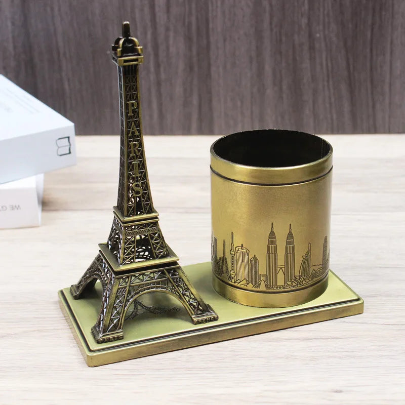 Creative Pen Holder Eiffel Tower Model Metal Handicrafts Study Office Desktop Home Decorations