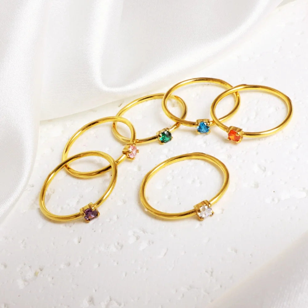 2023 New Design Colorful Zircon Stainless Steel Jewelry Pvd 18k Gold Plated Wedding Ring Custom Stacking Rings for Girls Women