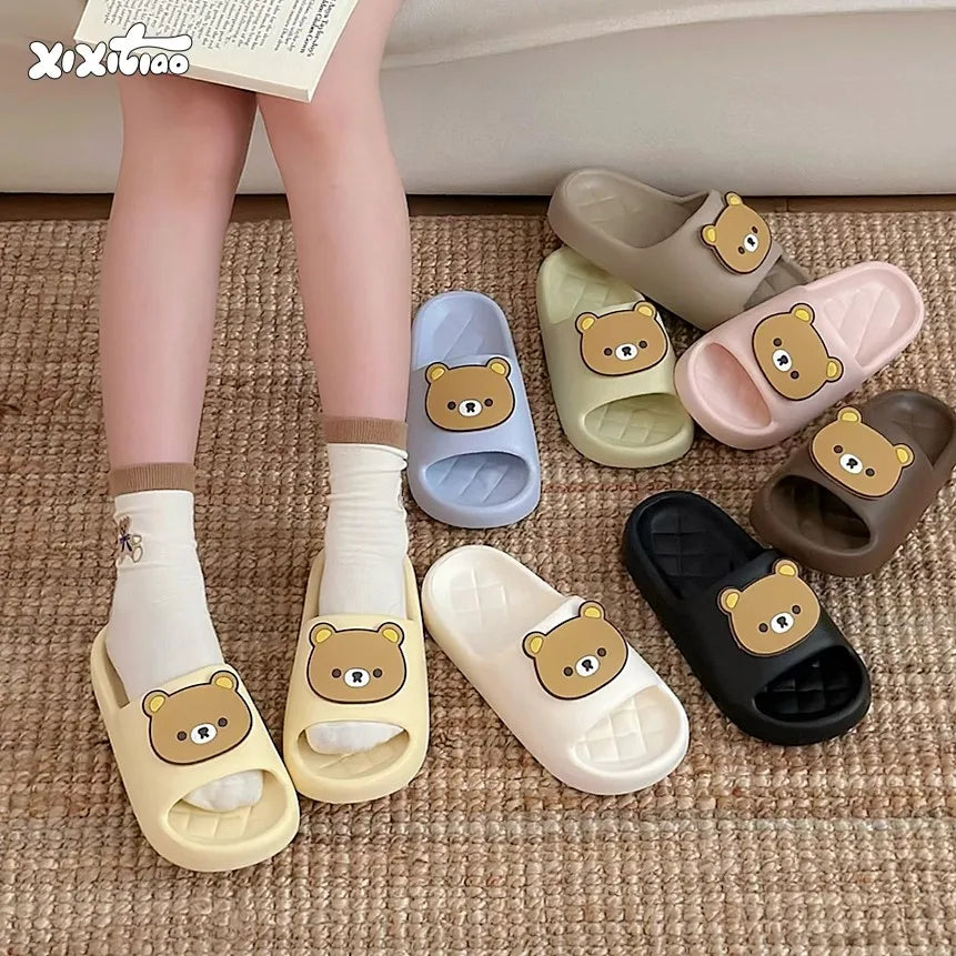 XIXITIAO Cute Soft Teddy Bear House Slippers Anti-slip Odor Resistant Bathroom Shower Slides EVA Summer Sandals for Men&women