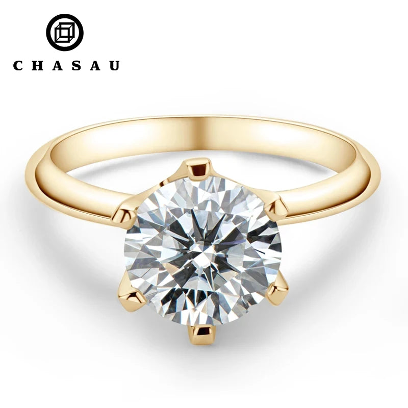 Chasau Customized Classic Sterling Silver 0.5ct 1ct 2ct 3ct Round Cut Solitaire Moissanite Engagement Ring for Wedding