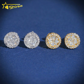 Iced Out 9MM Width Round Shape Studs Lab Grown Diamond Hip Hop Man 10k Gold Jewelry Earrings