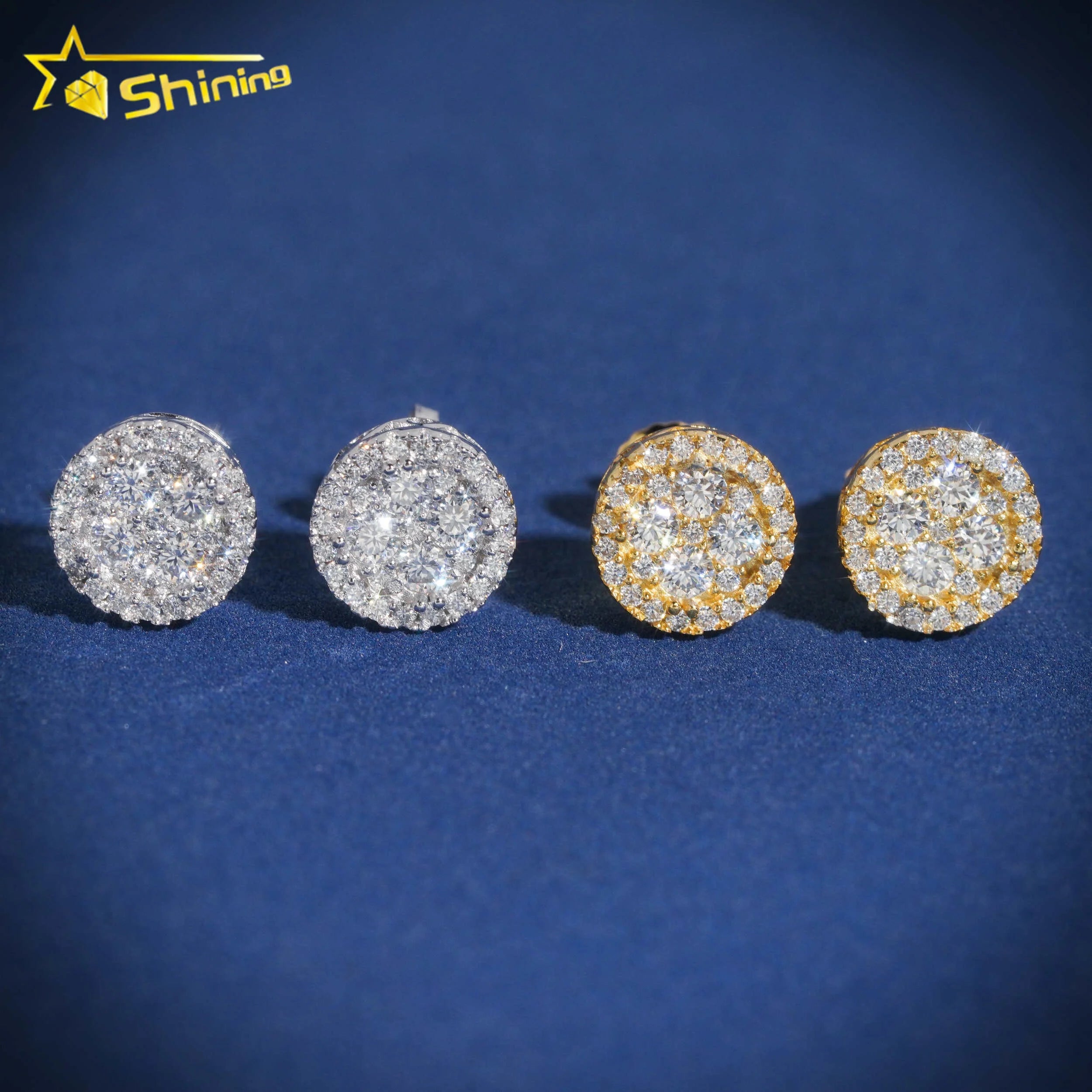 Iced Out 9MM Width Round Shape Studs Lab Grown Diamond Hip Hop Man 10k Gold Jewelry Earrings