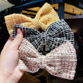 13cm Grid Hair Cloth Clips with Bow No-Hurt Hair Accessories for Teens and Girls