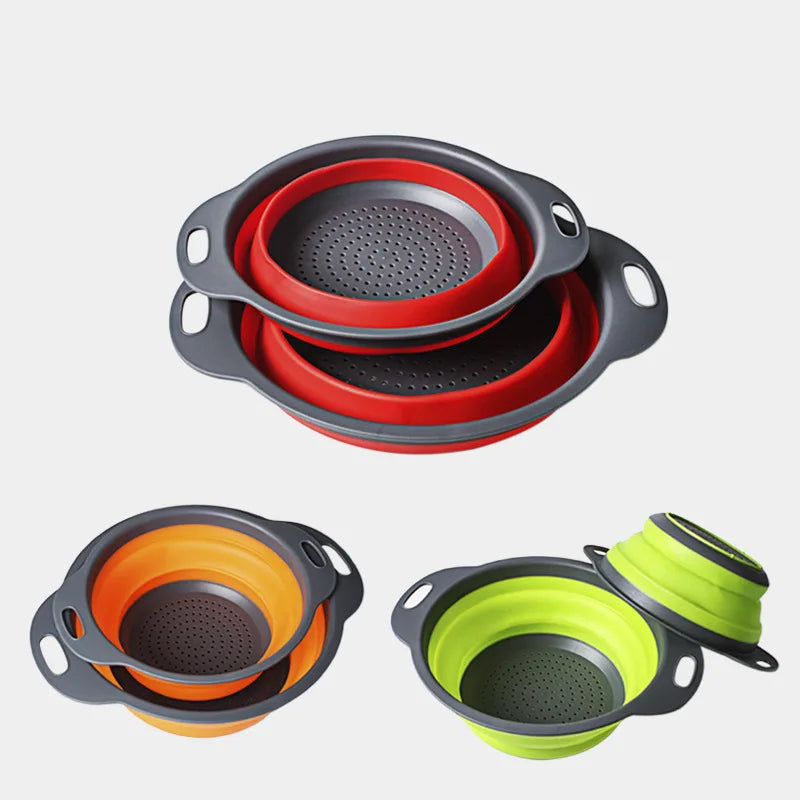 Kitchen Silicone Collapsible Strainer Foldable Drain Basket Strainers Kitchen Colander Basket Silicone  Kitchen Colander Set