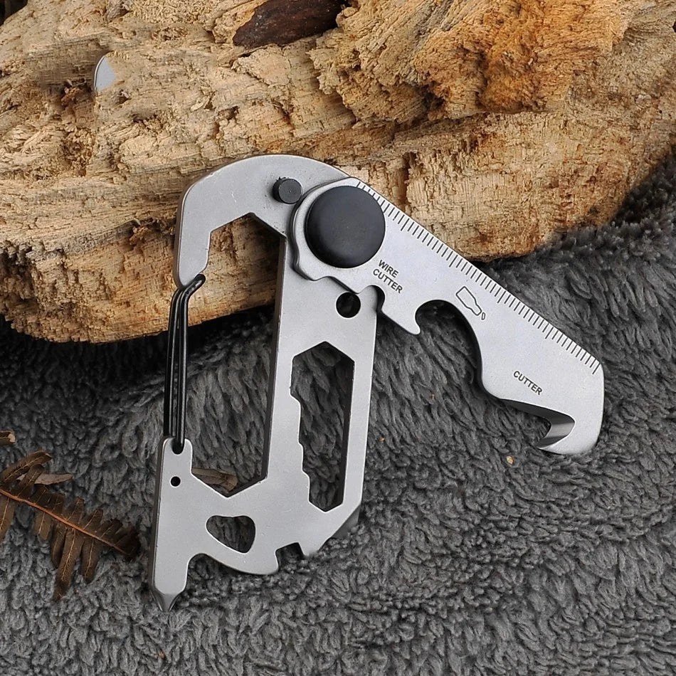 Stainless Steel  Climbing Carabiner EDC Keychain Gear Outdoor Tools Camping Hiking Stainless Steel Wrench Bottle Opener