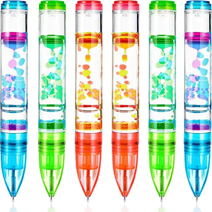 Relaxing Calming Sensory Colorful Hourglass Timer Liquid Motion Toy Cool Pens with Droplet Movement Floating Pen