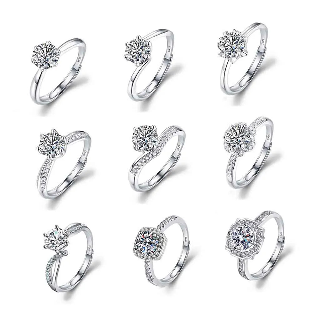 Cheap 40 Model Silver Plated Moissanite Diamond Women Luxury Zircon Ring Adjustable S925 Wedding and Engagement Rings for Women