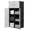 Modern Single Foldable Wardrobe Black White 8 Cubes Extendable Plastic Small Cubord Wardrobe for Clothes for Workshop Dining Use
