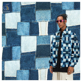 2025 Men's Italian Vintage Distressed Denim Fabric 100% Cotton Digital Printed Plaid Check Denim Fabric