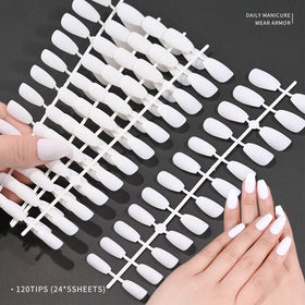 120pcs=5sheets*24pcs White Frosted Matte Nail Tips Coffin Full Cover Mixed Sizes Short Wearable Press on Nails Fake Nails Tools