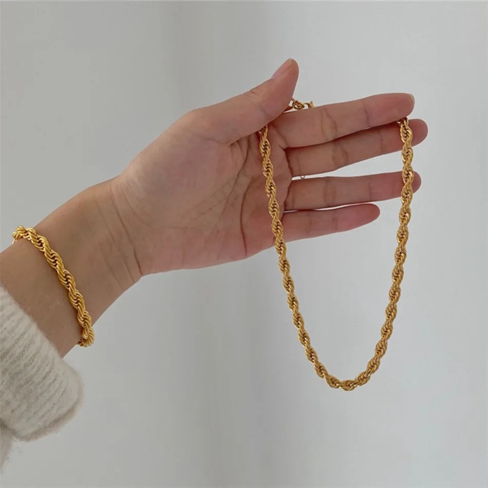 EManco Women Hip Hop Bracelets Punk Metal Stainless Steel 14K Gold Plated  Twist Rope Chain Bracelet Jewelry Men