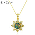 CZCITY 925 Sterling Silver Necklace Women's Color Sun Flower Shape Opal Pendant Necklace Exquisite Jewelry