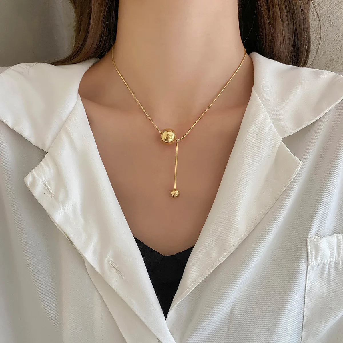 Stainless Steel Snake Herringbone Snake Women Fashion Bead Luxury Necklace