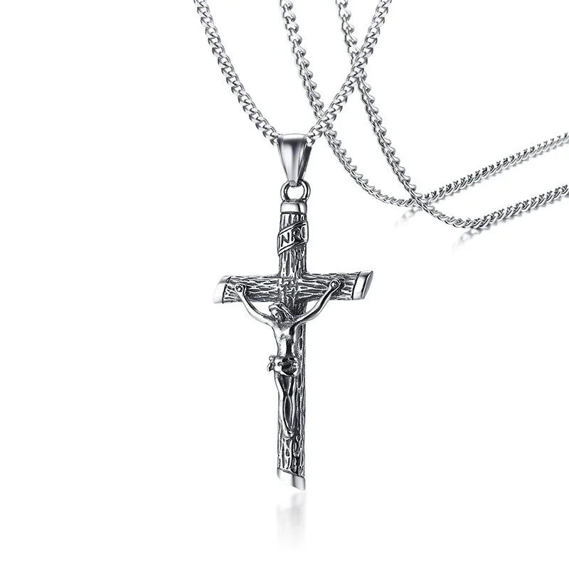 Fashion Stainless Steel Punk Cross Jewelry Vintage Jesus Cross Hip Hop Pendants Necklace for Men
