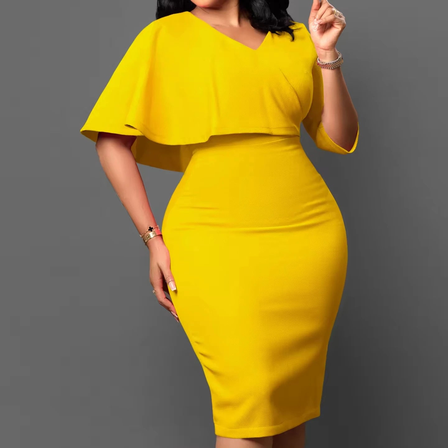 S-3XL  New Style Tongle Dress Solid Color Buttocks Wrapped Professional Dress Pencil African Dress
