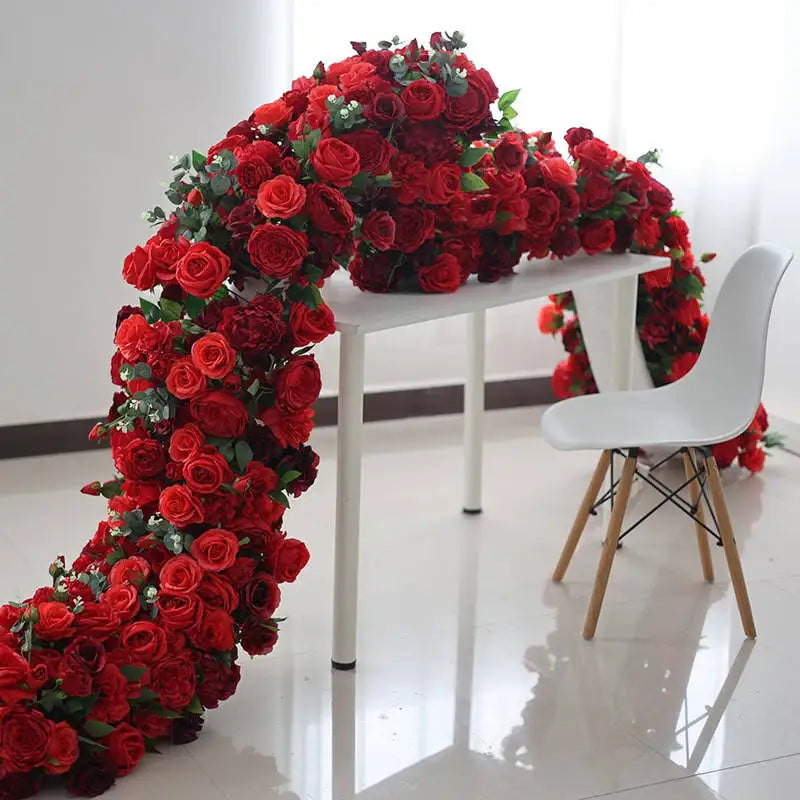 New Design Green Leaves 3d Flower Runner Floral Garland Wedding Table Greenery Toppers For Flower Border Wedding Decoration