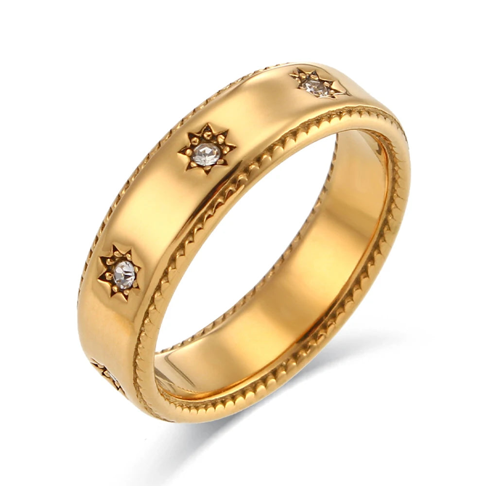 Hot Selling 18K Gold Plated Tarnish Free Jewelry Rings Stainless Steel Engagement Women Wedding Finger Ring
