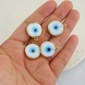 JF8399 Hot Sale Jewelry Supplies 18mm Gold Plated White Glaze Lampwork Glass Evil Eyes Disc Round Charm Pendants