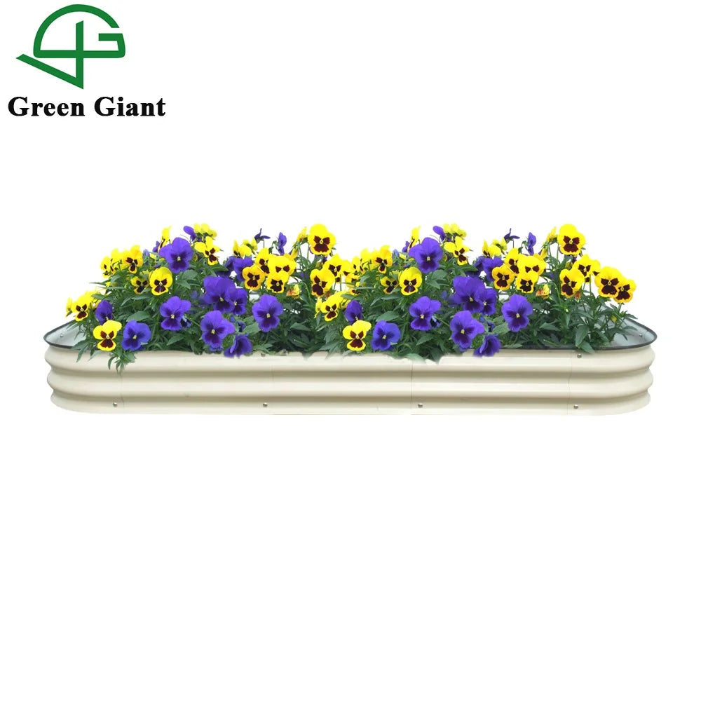 Outdoor Planter 8'' Tall 6-in-1 White Modular Corrugated Metal Raised Garden Bed Kit Planter Box